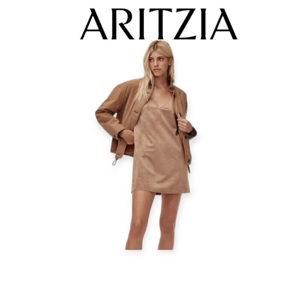 Aritzia Wilfred Free Vegan Suede Tan Slip Dress XS Adjustable Straps Nori
